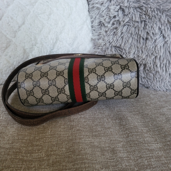 Gucci "GG" Supreme Sherry Web Camera Brown Leather Coated Canvas Cross Body - Picture 5 of 13